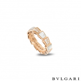 Bvlgari Rose Gold Mother of Pearl & Diamond Serpenti Viper Ring 353239